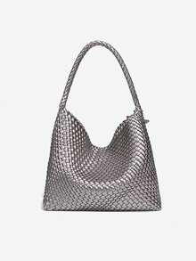 Túi xách nữ dệt thủ công, túi đeo vai, túi đi biển kiểu hobo, túi xách tay handmade, túi tote kèm ví, bộ túi đeo chéo phong cách boho thời trang. - Bạc - Xem 5