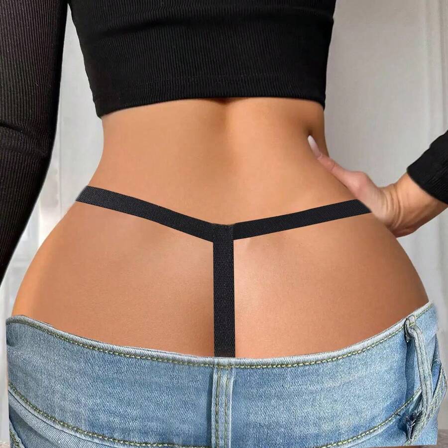 1 chiếc quần lót gợi cảm cho nữ, kiểu dáng chữ A, cạp thấp, dây buộc 3 điểm, màu đen, đồ lót sexy. - màu đen - Xem 1