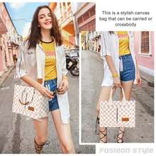 Large Capacity Canvas Tote Bag For Women,Women's Bags Crossbody Bags Work Laptop Tote Bag Large Handbags Purse, With Zipper Closure & Individual Compartments For Work College For Teacher & Nurse Crossbody Work Bible Messenger Purse Bag With Pockets - 卡其格子 - 查看 2