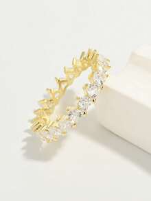 Jessie Jewelry 1件浪漫閃亮925純銀立方鋯石滿心設計戒指，婚禮情人節禮物 - 金色 - 查看 2
