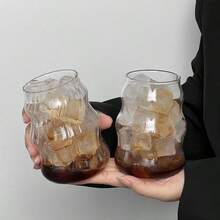 One Asymmetrical Glass (Straw Not Included), Creative Wave Pattern Coffee Mug, Cute Tea Mug, Suitable For Iced Coffee, Juice, Beer, Modern Coffee Mug, Reusable Drinking Vessel, Summer Travel Glass Set 530ml - Transparent - View 3