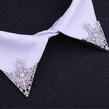 2pcs Unisex Vintage Hollow V-Shaped Collar Pins, Suitable For Daily Wear And Parties - Silver - View 5