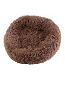 1pc Plush Round Pet Bed, Fluffy Soft Cat Bed, Donut Pet Mat, 2-In-1 Cat Bed For Winter, Warm Sleeping Bag Sofa Pad - Coffee Brown - View 2