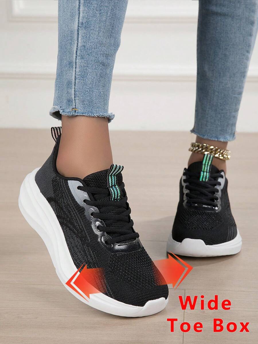 Women's Wide-Toe Shoes, Ladies' Wide-Foot Casual Sneakers - Breathable Mesh Running Shoes, Featuring A Soft And Comfortable Lace-Up Design, All-Season Low-Top Style, MD Sole - Hand Wash Or Dry Clean Only - Black - View 1