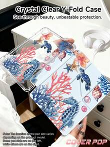 蓝色海洋元素，海龟、海星、珊瑚、珍珠、芙蓉花图案，兼容 iPad Air 8 (M4) 2026 (11 英寸)、Air 8 (M4) 2026 (13 英寸)、(A16) 第 11 代 11 英寸 2025、Apple Air 11 (2025)、第 10 代 10.9 英寸 2022，带 Apple Pencil 插槽，三折支架保护套，自动唤醒/睡眠功能，是返校、情人节、节日的可爱礼物。 - 彩色 - 查看 4