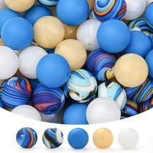 40颗蓝色梦幻漩涡印花珠子套装，15毫米波浪纹珠光圆珠，适用于DIY串珠笔、手机挂绳、钥匙扣，耐用硅胶珠子 - 彩色 - 查看 1
