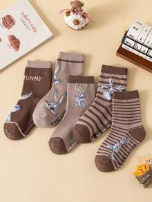 Noctvar OBM Sleepwear X LOONEY TUNES 5 Pairs Kids Puffin Pattern Socks, Cute Cartoon Mid-Calf Socks With Distinctive Puffin Design, Colorful Mid-Length Socks For Boys, Comfortable Breathable Student Socks Suitable For Daily Wear, Back To School, Holiday Gifts - Multicolor - View 12