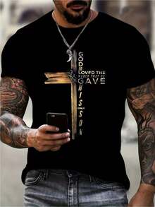 Men's Christian Faith T-Shirt Breathable Crew Neck Short Sleeve Christ Cross God Lov The Grave Site John Bible Ver Print Lightweight All-Ason Casual Religious Apparel Machine Washable Graphic Tee For Ch - 黑色 - 查看 1