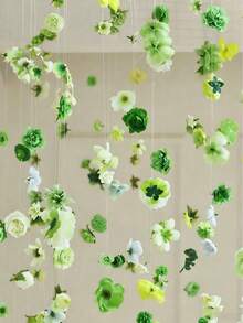 MEHELANY 30pcs Green Hanging Flower Wreath Decor, DIY Floral Curtain Materials, Artificial Flower Pendant Decorations, Suitable For Hanging Flower Wall, Background Decor, Wedding Birthday Room Decor, Graduation Ceremony, Home Garden, Spring Summer Wedding Party Arch Wall Decor (DIY Flower Garland Set) (Flower Head Diameter Randomly 3-8cm) - Green - View 5