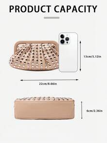 New Fashionable Versatile Minimalist Rivet Clutch Bag, Niche Design, High-End Retro Punk Style, Popular Design, Commute & Shopping Women's Black Handbag, Halloween Wallet, Perfect For Various Parties, Halloween Fashion And Goth Fashion - 杏色 - 查看 6
