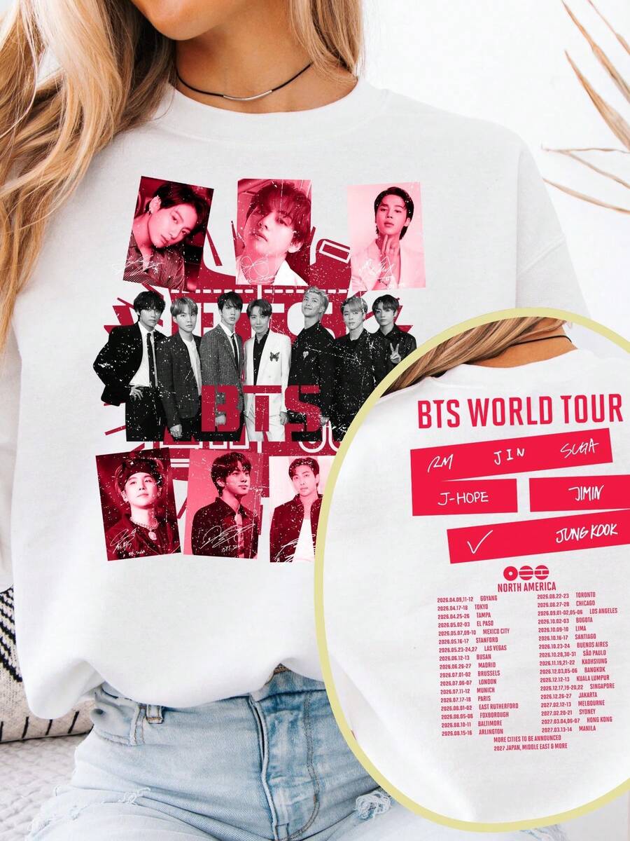 2026 World Tour T-Shirt, B.T.S. 2026 Konzert-T-Shirt, Army Fan Konzertgeschenk, Merchandise, Bangtan Boys T-Shirt, K-Pop Band Fan T-Shirt - 白色 - 查看 1