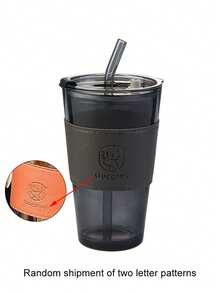 1个450毫升大容量带盖玻璃杯，奶茶吸管水杯，早餐咖啡杯，学生杯，玻璃咖啡杯带盖茶牛奶杯带吸管饮具精美礼品杯 - 彩色 - 查看 6