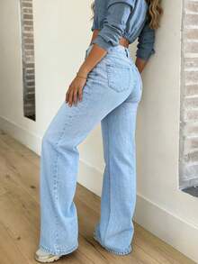 Quần jeans ống đứng dáng thường ngày cho nữ, kiểu dáng wash. - Rửa nhẹ - Xem 4