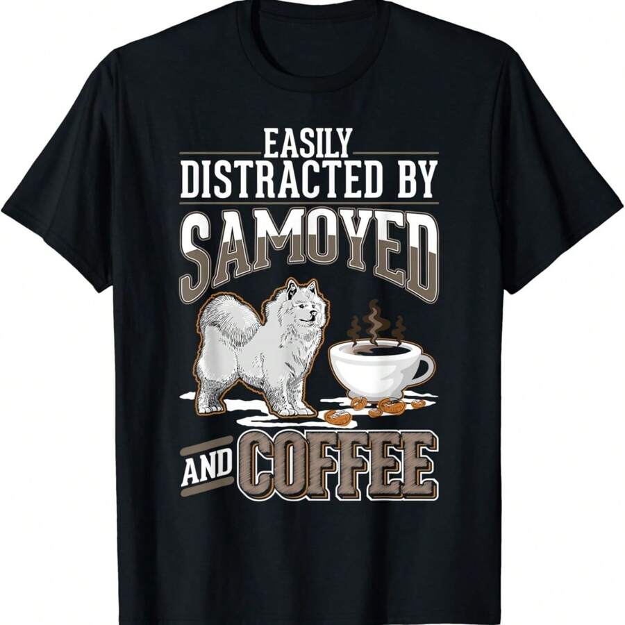 Samoyed And Coffee Samoyede Gift Unisex T-Shirt - Black - View 1