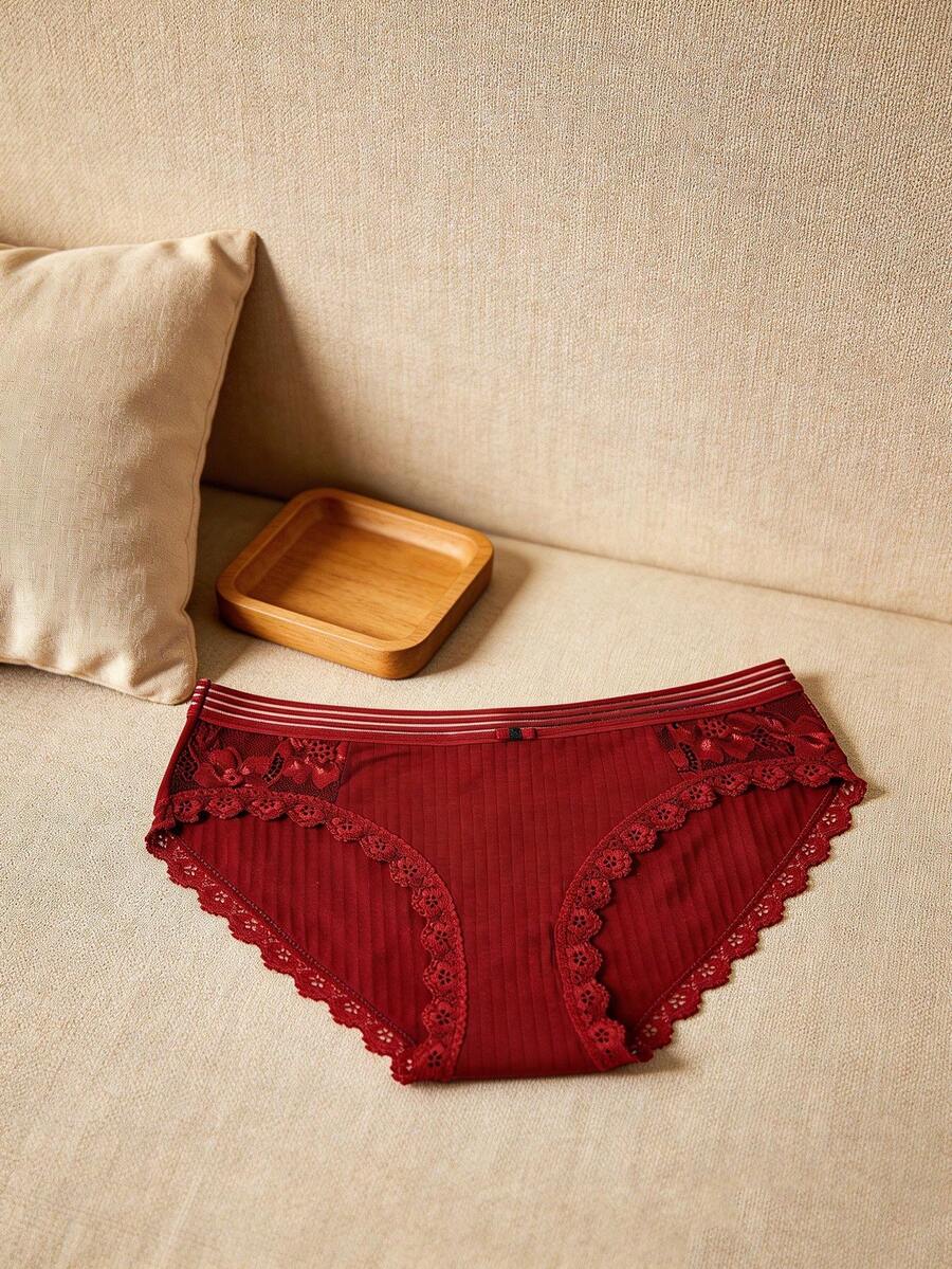 1 chiếc quần lót nữ màu đỏ, kiểu bikini ren gợi cảm, dáng hipster, co giãn, cỡ S-XL - Đỏ - Xem 1