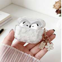透明白色线条花朵TPU耳机保护套+花朵钥匙扣挂件，适用于苹果第四代、第二代/第三代新款软保护套 - 彩色 - 查看 9