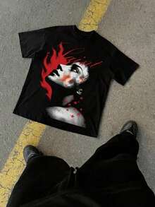 Nuevos productos de moda muy populares: Camiseta negra de manga corta con estampado de ojos y letras de Manfinity Roughcore para hombre, estilo casual y de uso diario, para verano. - Blanco 2 - Ver 20