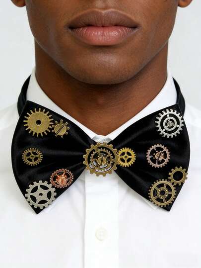 1Pc Retro Collar Flower Blouse With Bow Tie, Mechanical Gear Punk Bow Tie, JK Uniform, Hundred-Piece Accessories, Party Gothic Style