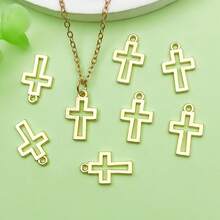 20/50/100 个 KC 金色金属合金迷你空心十字架吊坠，DIY 珠宝制作配件，适用于手链和耳环，11x17 毫米。 - 黃色 - 查看 4