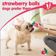 Juguete para mascotas con forma de fresa - Con bolitas rojas pequeñas en el interior, juguete con sonido de chillido, juguete de compañía con forma de fruta linda - Juguete para perro - Juguete resistente y no fácil de romper - Juguete de entrenamiento para perros, juguete con sonido de pío, para que la mascota disfrute sola, para masticar y aliviar el aburrimiento, juguetes para la dentición, juguetes interactivos, juguetes de compañía, regalo para perros. - Rojo - Ver 3