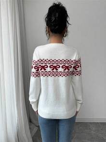 Jersey Mujer 2026 Estilo Americano Cuello Redondo Lazo Contraste Colección Navidad - Blanco - Ver 2