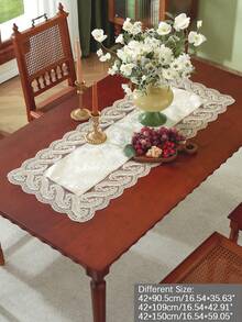 ABEST6522 Home&Living store 100% Polyester Fabric, Delicate Water-Soluble Embroidered Lace Trim, Kitchen Dining Table Runner, Placemats, Cabinet Scarf, Home Decor, Family Gathering, Holiday Decoration, Indoor Outdoor Party Wedding Decorations, 1pc Table Runner - Khaki - View 18