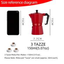 Red Moka Pot 3/6 Cup - Italian Stovetop Espresso Maker For Gas & Electric, Classic Coffee Maker With Safety Valve, Vintage Style Coffee Brewer For Perfect Mocha Latte Cappuccino At Home, Office, Camping Or As Gift For Coffee Lovers - Red - View 3