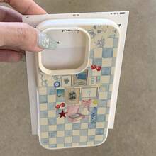 1个TPU材质可爱蓝色格子樱桃花卉图案手机壳，兼容 17 Pro Max/17/16 Pro Max/15/13/12/11、S20 FE/A15/S24/A55、Note 11/12/13 Pro，全包防摔软保护套 - 白色 - 查看 3