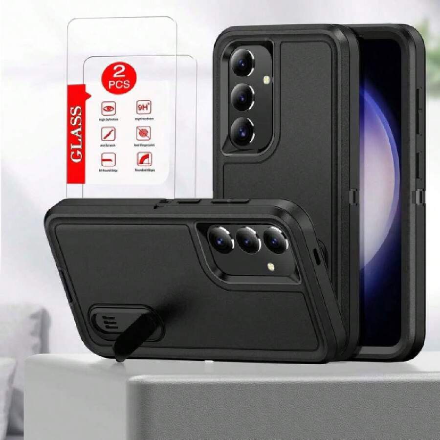 Capa Case For Samsung Galaxy S25 And S24 - Built-In Stand With Two Screen Protectors - Black, 41813064 - 淺灰色 - 查看 1