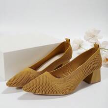 Zapatos planos de punto para mujer, zapatos de punta cuadradatranspirables y ligeros de color solido, calzado para mujer - Amarillo - Ver 1