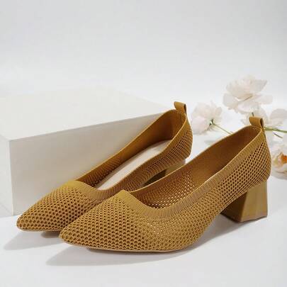 Zapatos planos de punto para mujer, zapatos de punta cuadradatranspirables y ligeros de color solido, calzado para mujer