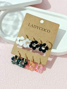LADYCOCO 4 pares de pendientes de aro de moda para el verano con colgantes asimétricos de patrones de acrílico, adecuados para el uso diario de las mujeres - Multicolor - Ver 2