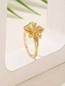 1pc Elegant Flower Design Ring, Simple Fashion Versatile Daily Wear High-End Accessories - Gold - View 5