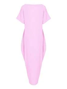 ChicMe Đầm maxi nữ không tay, in chữ, dáng rộng, có túi, thích hợp mặc hàng ngày. - Màu tím hoa cà - Xem 3