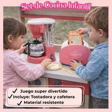 Set Juguete Para Niños Cocinita Cafetera Y Tostadora Cocina Electrodomésticos Con Luz Sonido Rosa - Rosa - Ver 2