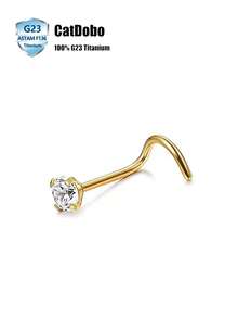 CatDObo 4件装锆石低敏感度穿刺饰品鼻钉鼻环方形圆形水晶石鱼钩鼻环 - 金色(4件) - 查看 5