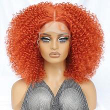 Peruca sintética afro cacheada curta ombré castanha com renda frontal de 14 polegadas, repartição em T, mechas baby hair e efeito volumoso para mulheres. - Multicolorido - Ver 23