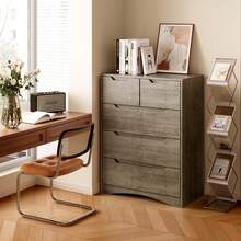 Asofer White Chest Of Drawers, Bedroom Chest Of Drawers, With 5 Spacious Drawers, Suitable For Hallway, Office, Bedroom, Living Room, Valentine's Day Ideas - 卡其色 - 查看 6