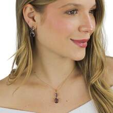 Women's Gold-Plated Costume Jewelry Set With Chain Earrings And Double Drop Pendant - 紫色 - 查看 1