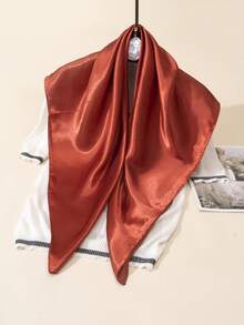 1pc Solid Color Satin 90cm Square Scarf,Accessories,Beach Towel - Rust - View 2