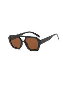 1 Pair Women's Retro Fashion Large Frame Polygonal Double-Bridge Glasses, Suitable For Party, Beach, Travel, Photography And Dating - Multicolor - View 3