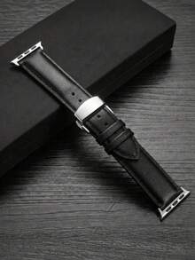 1件裝商務時尚黑色PU皮革錶帶，適用於Apple Watch 38mm 40mm 41mm 42mm 44mm 45mm 46mm 49mm，經典商務PU皮革錶帶，相容 Series 11 SE3 10 9 8 7 6 5 4 3 2 1 Ultra3/2/1，時尚PU皮革錶帶 - 黑色 - 查看 3