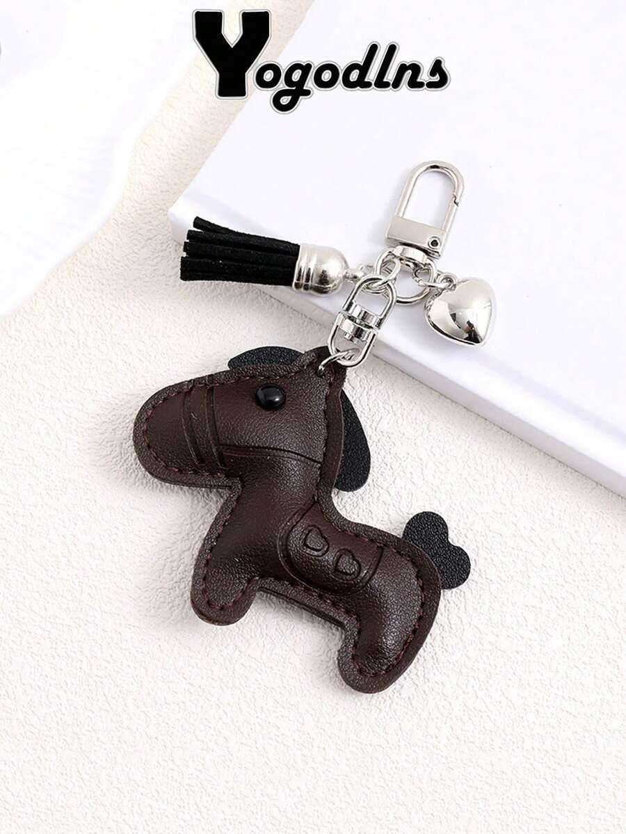 Yogodlns Accesorio de llavero con cadena de cuero sintético, gancho metálico y flecos ondulantes, decoración de llavero con encanto de cuero animal de caballo, llavero de poni de dibujos animados lindo de cuero sintético, decoración de bolso de diseñador de lujo - Multicolor - Ver 1