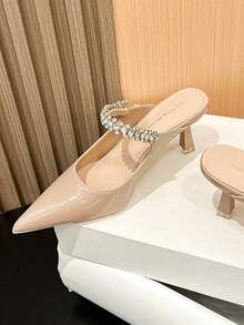 Xin Jing Shoes 女士优雅尖头性感时尚绑带日常通勤派对中跟鞋 - 卡其色 - 查看 12