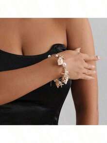 1pc Bohemian Style Alloy & Pearl Ladies' Beach Bracelet With Seashells, Sea Snails And Starfishes, Summer - 彩色 - 查看 5