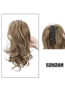 欧美风长卷假发，大波浪夹式短马尾，蓬松自然的人造马尾接发，女士夏季发饰沙滩爪夹度假发夹优雅发爪 - 彩色 - 查看 9