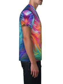 Fox Rainbow Men's T-Shirts Funny T-Shirt For Women 3D Graphic Print Crewneck Tees Summer Shirts For Men Casual Short Sleeve Tee,Polyester - 黑色 - 查看 4