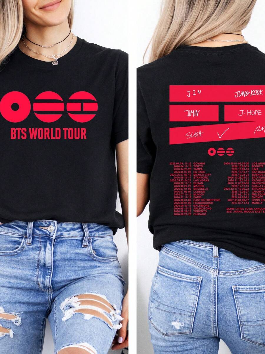 World Tour 2026 T-Shirt,  2026 Konzert-T-Shirt, ARMY-Fan-Geschenk,  Comeback-Pullover,  Merchandise, ARMY-Fan-T-Shirt - 黑色 - 查看 1