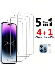 Tempered Glass Screen Protector SDRD 5 In 1 [4 Screen Glasses + 1 Lens Glass] For IPhone 17 17 Pro 17 Pro Max 17 Air 16 15promax 15 15pro14/14 Pro / 14 13 11 12 Pro Max Mini 14 Plus 13 ProMax 14ProMax 13Pro Max Transparent Screen Glass + Double Layer Camera Glass Spring Gift Anniversary - Clear 2 - View 9