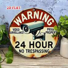 2D Flat Vintage Warning Sign - 7.87 Inch Round Wooden No Trespassing Sign With Video Surveillance And Private Property Design, Suitable For Home, Garage, Cafe Indoor And Outdoor Decor, Handmade Retro Wall Art, Cafe Owner Exclusive, 1pc, Pre-Drilled Holes As Shown In Size - Multicolor - View 4